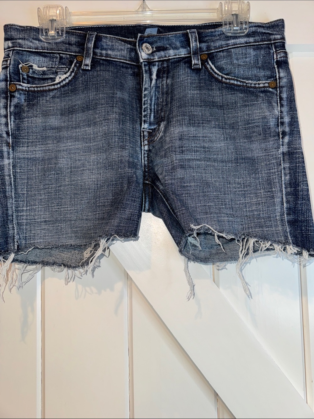 7 For All Mankind Distressed Dark Blue Denim Jean Shorts
